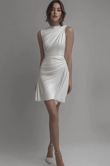 White High Neck Chiffon Bodycon Short Graduation Dress